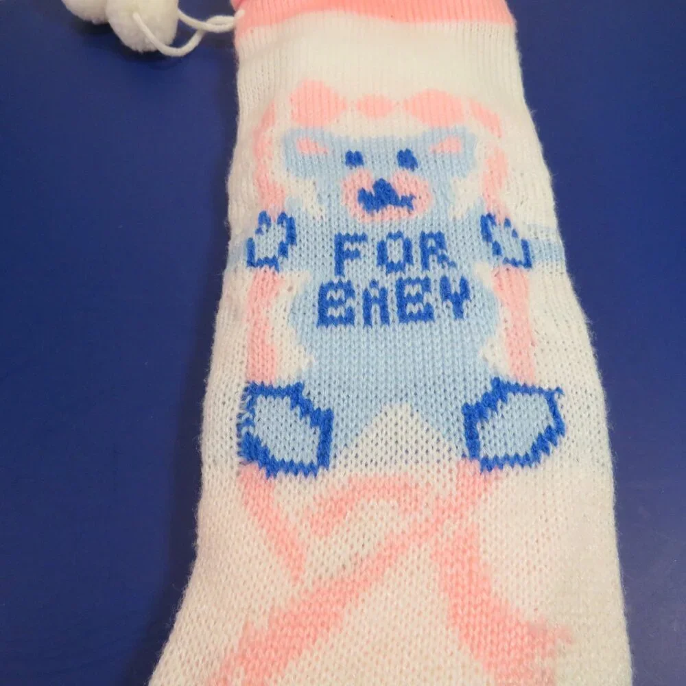 Baby vintage pink blue knit baby stocking 20 inches long Christmas Holiday Decor